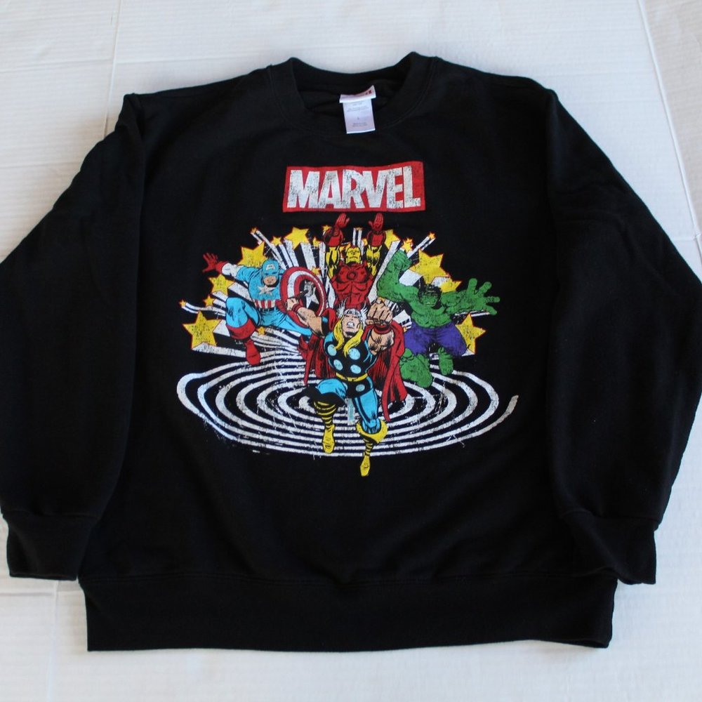 Marvel Avengers Sweatshirt Men's Size L Black Thor Hulk Captain America Iron Man